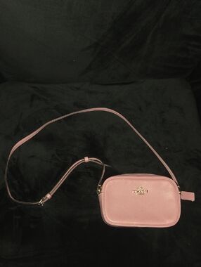 Coach Pink Pebbled Leather Crossbody Camera Bag with Gold Hardware